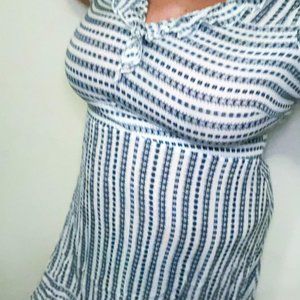 Junarose Plus Size Above Knee Tea Dress Blue/White